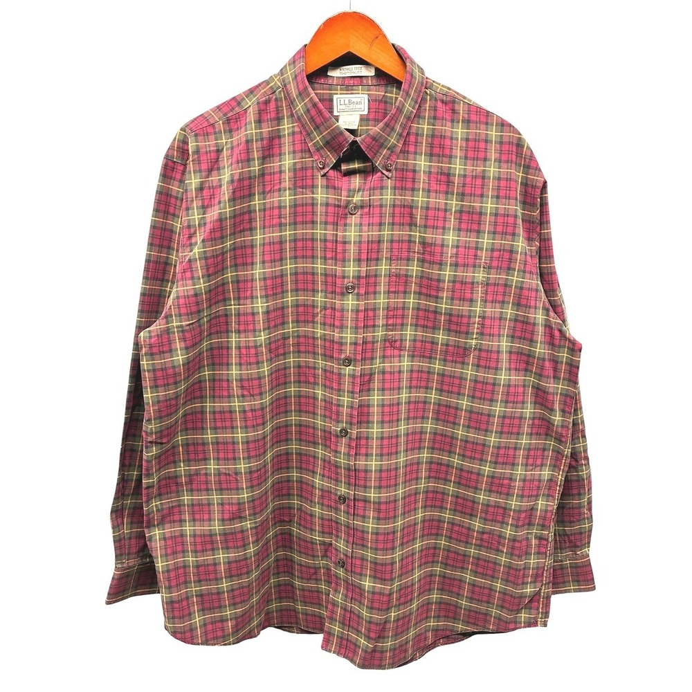 L.L. Bean Shirt Men's XL Button Down Plaid Red Long Sleeve Traditional Fit